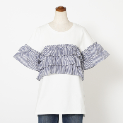 ストライプティアードふりるTシャツ Lサイズ（L・LLサイズ