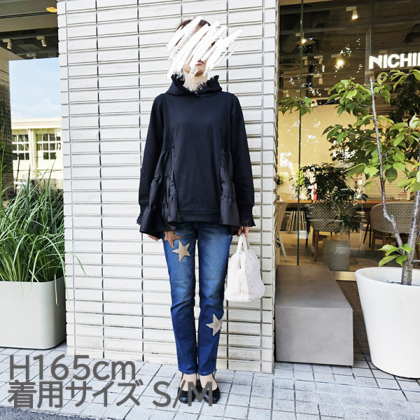 レーストリムバックティアードフーディ スウェット、トレーナー