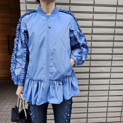 撥水フリルスリーブペプラムブルゾン ジャケット、ブルゾン