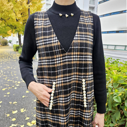 Vネックポケットパールジャンパースカート ジャンスカ ＆ LOVE CLOSET