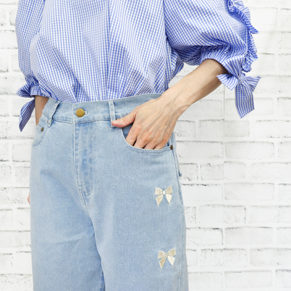 びっくりストレッチりぼん刺繍デニム デニム ＆ LOVE CLOSET