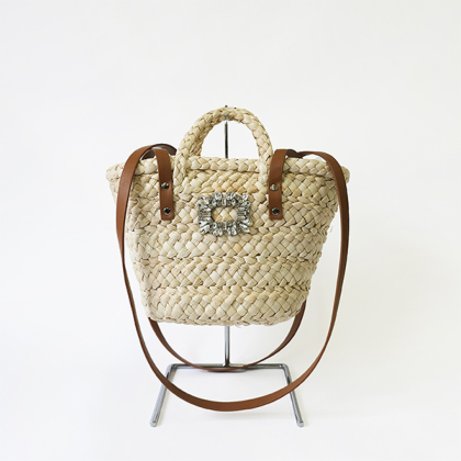 かごバッグ バスケット ビジュー コンビ 天然素材 バイカラー