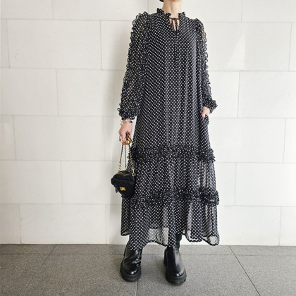 ギャザーフリルティアードワンピース ロングワンピ ＆ LOVE CLOSET