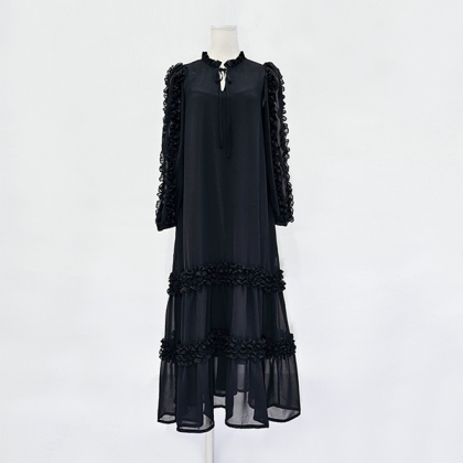 ロンハーマン　Frill Dress コットンギャザーフリルワンピース　ブラック ロンハーマン Frill Dress コットンギャザーフリルワンピース