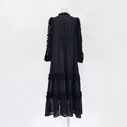 ロンハーマン　Frill Dress コットンギャザーフリルワンピース　ブラック ロンハーマン Frill Dress コットンギャザーフリルワンピース