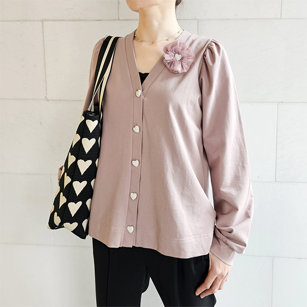 コサージュ付きミニ裏毛カーディガン カーディガン ＆ LOVE CLOSET