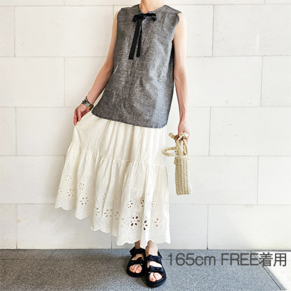 LOEWE★フリルレザートリムコットンツイルミディスカート セール】リボン刺繍コットンレースミニスカート（スカート
