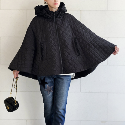 撥水キルトあったかふりるフードポンチョ コート ＆ LOVE CLOSET