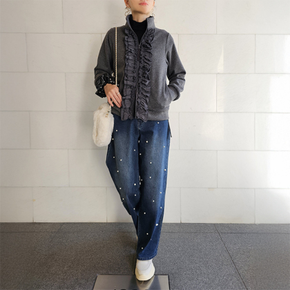 ふりふりふりるの裏フリースジップアウター ジャケット、ブルゾン