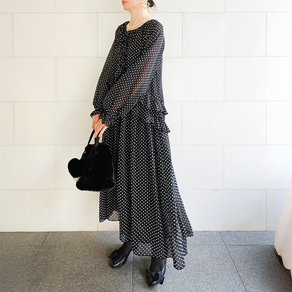 私が主役♪ドットシフォンワンピース ロングワンピ ＆ LOVE CLOSET