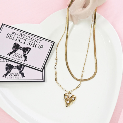 【SELECT】パール散りばめたハートネックレス