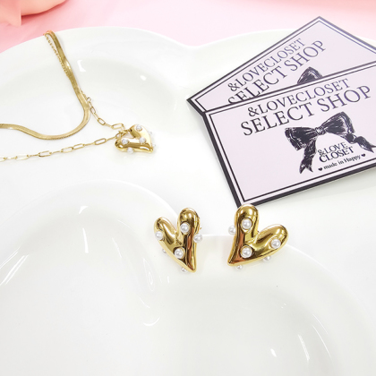 【SELECT】パール散りばめたハートピアス