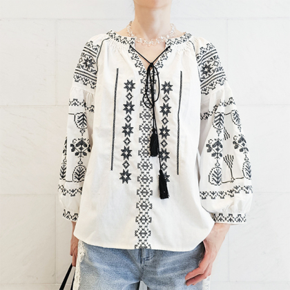 SELECT】贅沢刺繍の大人ボヘミアンブラウス Tシャツ、カットソー